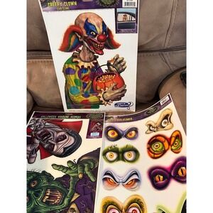 Beistle Halloween Window Static Clings Lot Vampire Zombie Clown Evil Eyes 3 Pack
